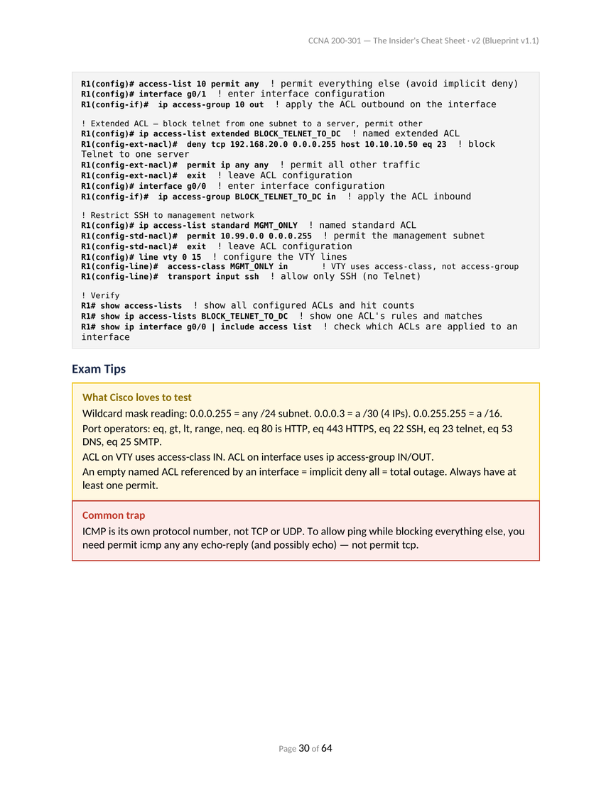 Lab-tested CLI page with Exam Tip boxes from the CCNA 200-301 Field Manual