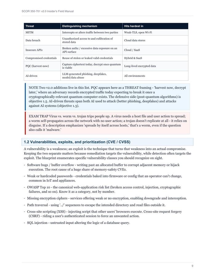 EXAM TRAP callout page from the SCOR 350-701 v2.0 Field Manual